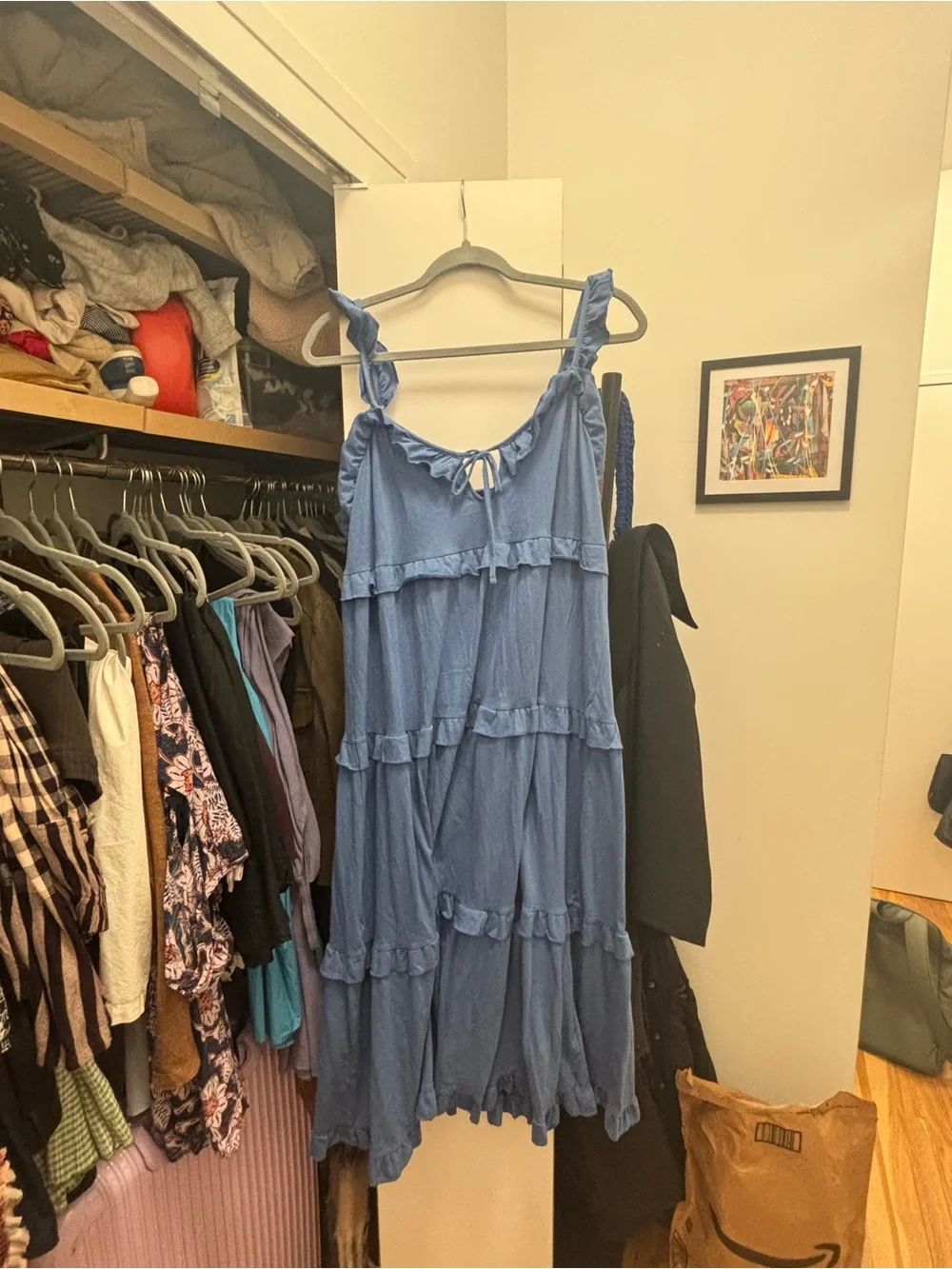 J. Crew Blue Tiered Ruffle Tie-Shoulder Maxi Dress